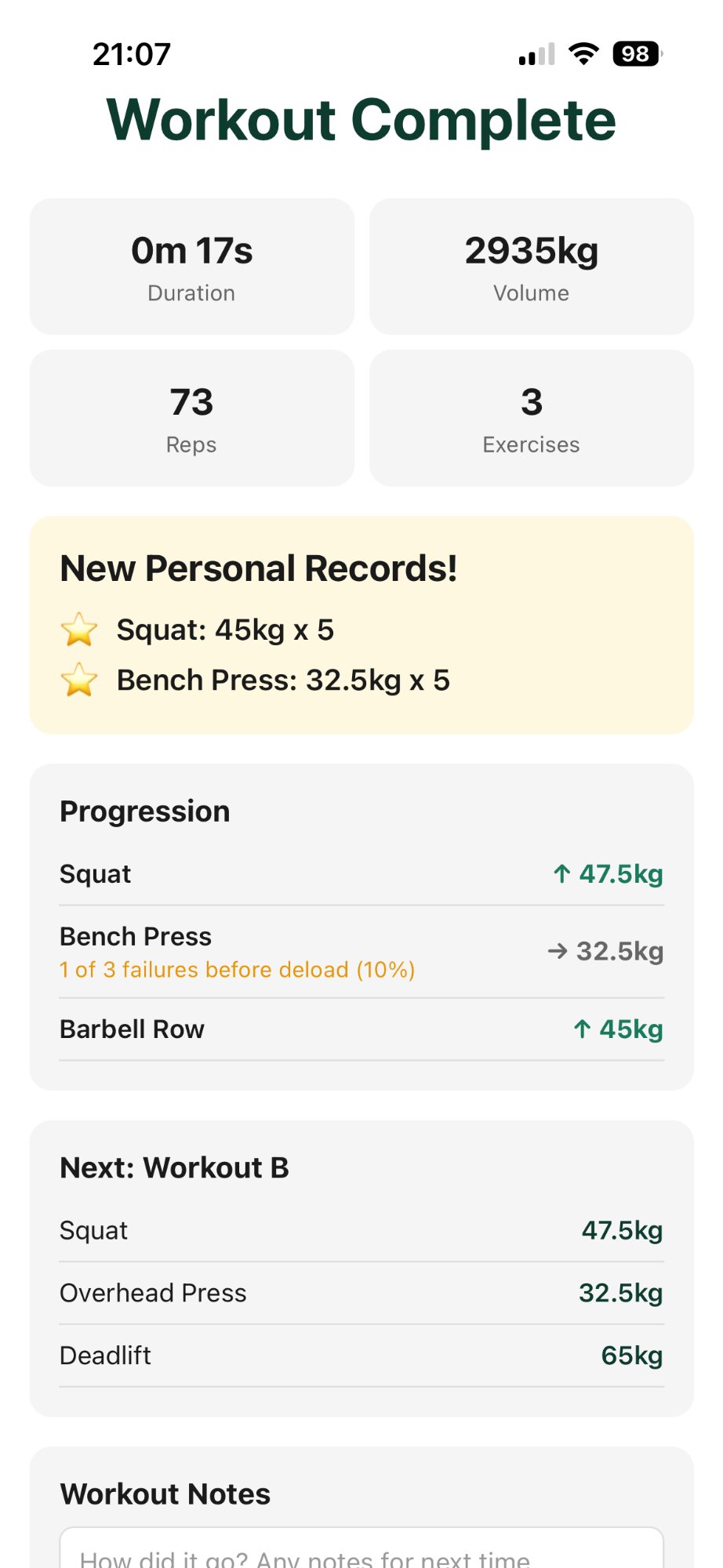 Workout summary